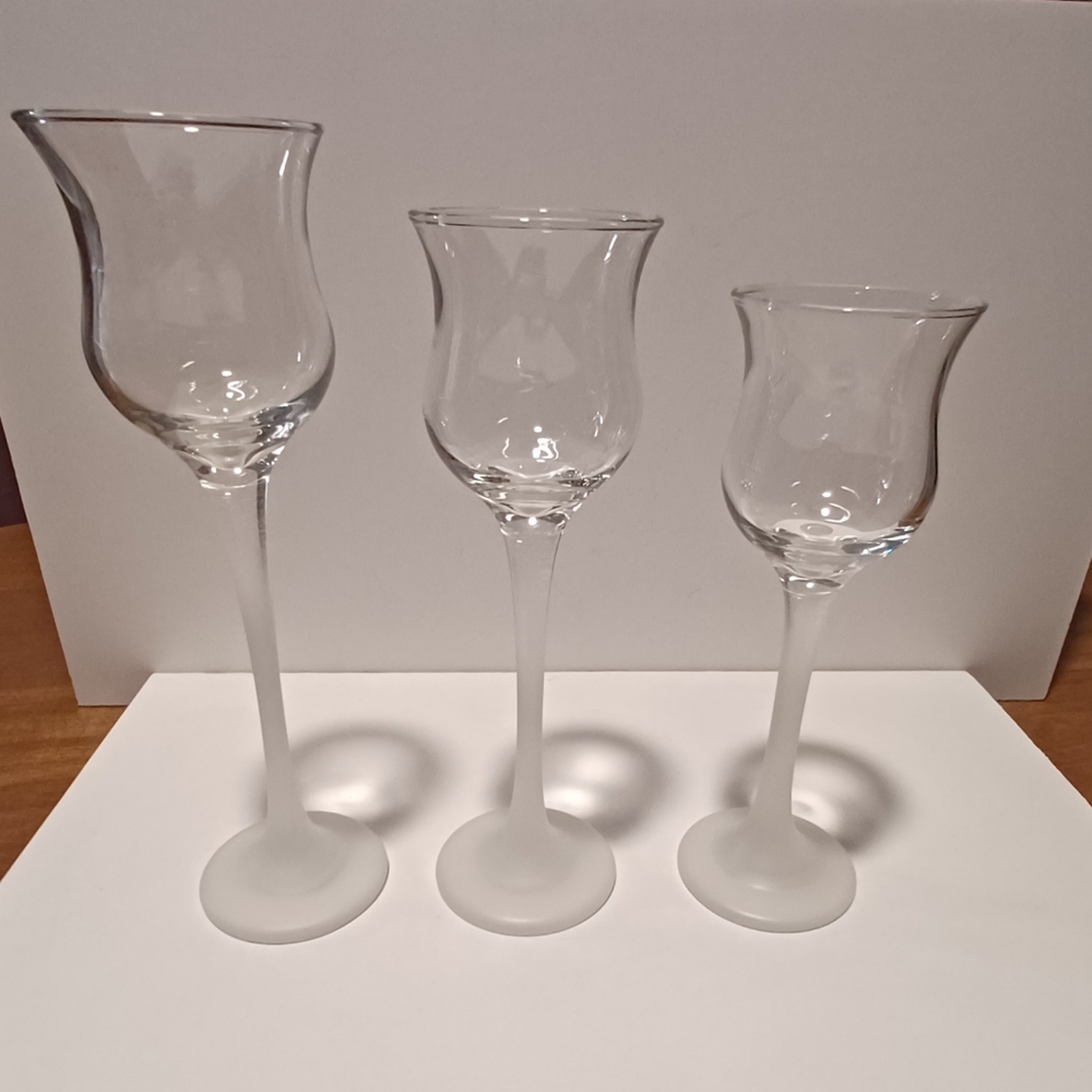 NWT Vintage PartyLite Iced Crystal Frosted Stem Votive Candle Holders - Set of 3